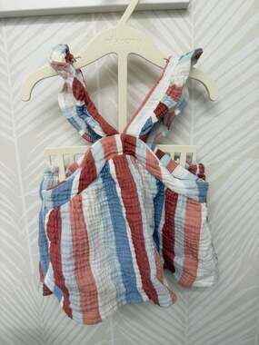 Rabbit Bear Organic Cotton Muslin Top Shorts Set Patriotic 4th July USA America
